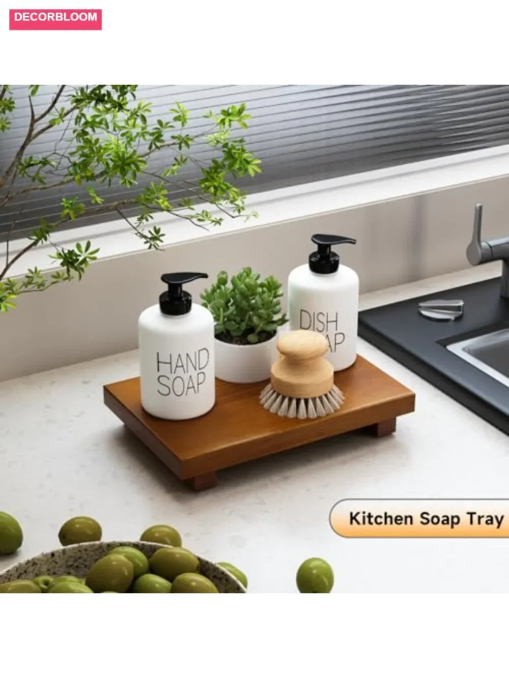 Oak Wood Riser Farmhouse Bathroom Vanity Tray for Candle Plant Soap Display